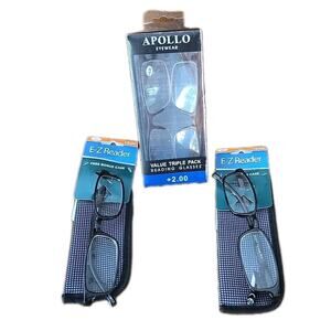 Lot of 4 NEW Apollo & E-Z‎ Reader Clear Oval Reading Glasses Eyeglasses +2.00